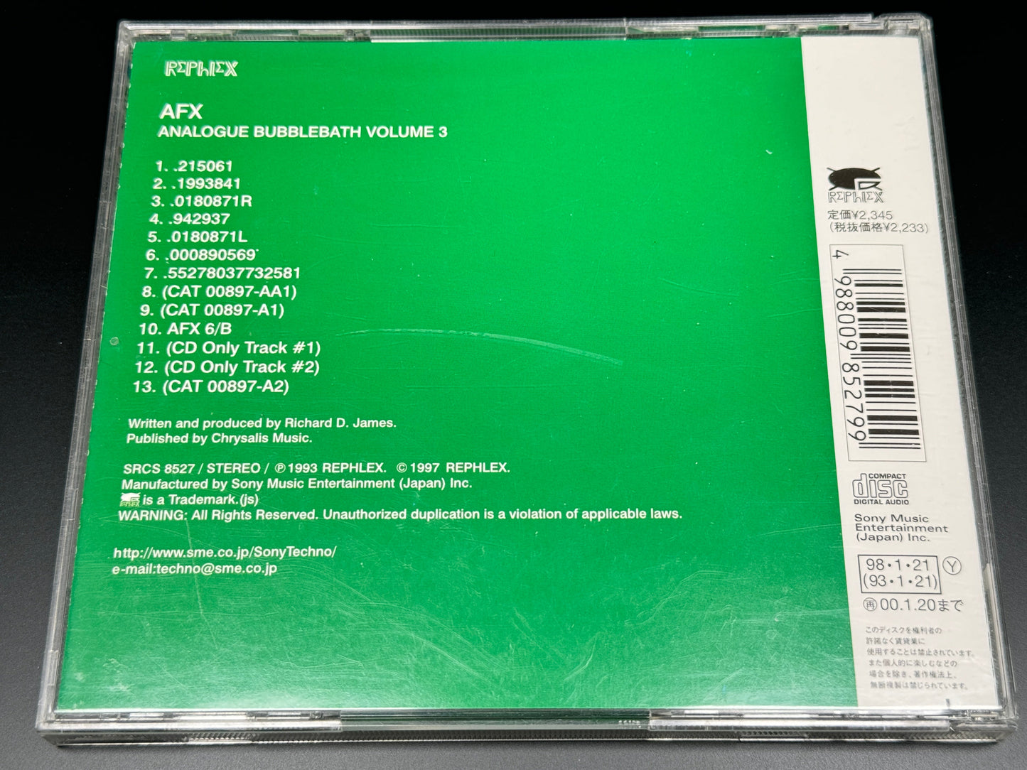 AFX Aphex Twin Analogue Bubblebath Volume 3 Japan Import 13 Tracks SRCS-8527